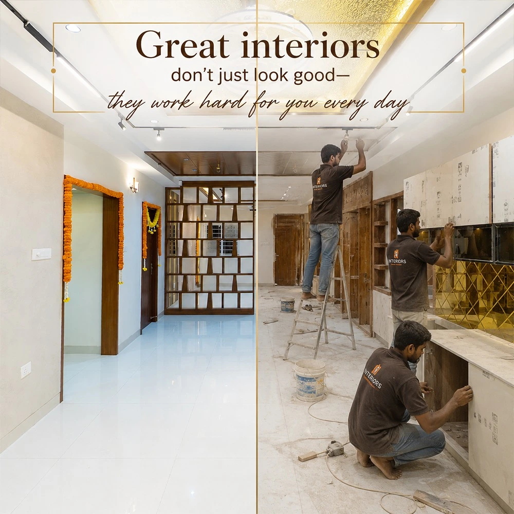 Stylish and functional home interior featuring smart storage, comfortable furnishings, efficient layouts, and modern décor designed by professional interior decorators in Hyderabad for everyday living.